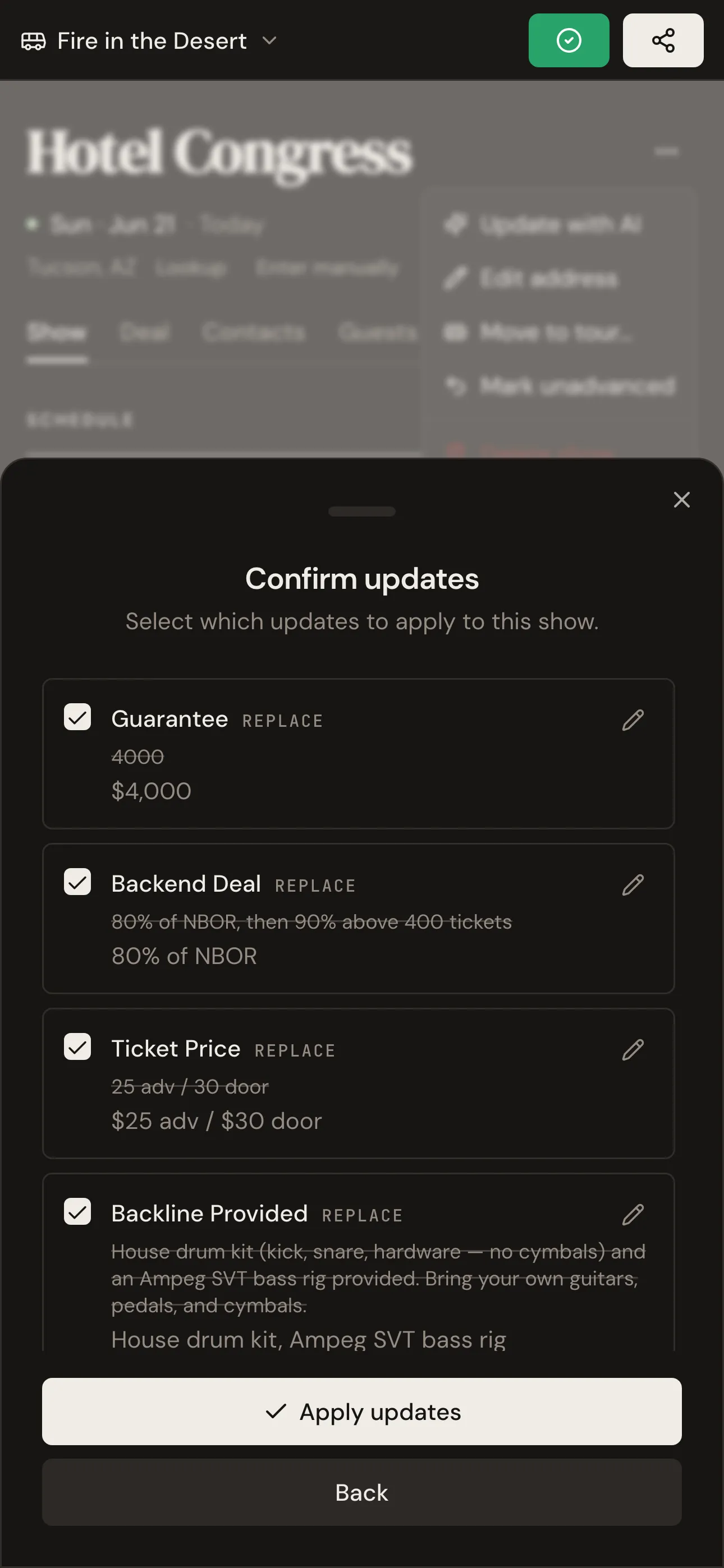 Update with AI dialog parsing an advance email into a show