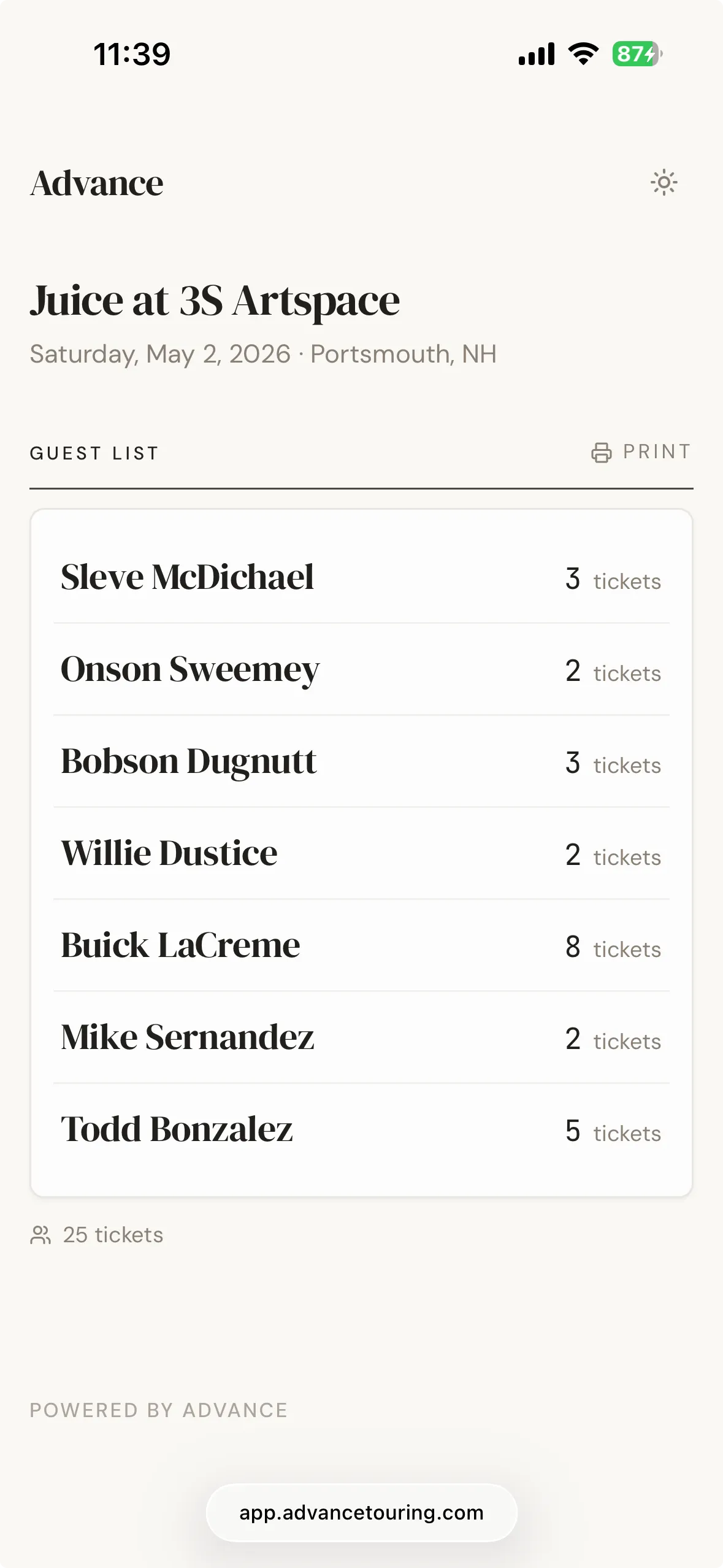 Mobile guest list for venue staff